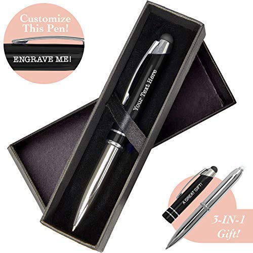 Personalized Black Silver Ballpoint Pen Custom Engraved Free